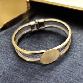 Messing cuff armband 44 x 61,7 x 13 mm rond plaatje 20mm geel koper kleur