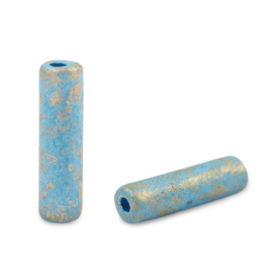 5x DQ Grieks keramiek kralen gold spot tube Aquamarine blue ca. 20x5mm (Ø1.9mm)