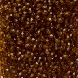 30  x ronde Tsjechische kralen facet kristal afm: 3mm Kleur: bruin gat c.a.: 1mm