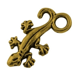 4 x Tibetaans zilveren bedeltje van een Gecko hagedis 22,5 x 12 x2mm gat: 3,5mm goudkleur
