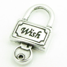 1 x DQ metaal hanger sleutel slot wish antiek zilver kleur ca. 18 x 10mm (Nikkelvrij)