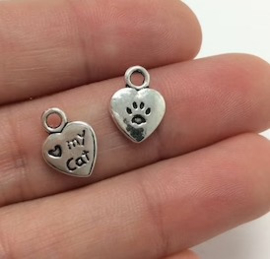 10 x Tibetaans zilveren "love my cat" 13 x 10 x 3mm zilver oogje: 2mm ♥