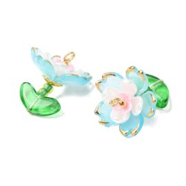 2 x Bloem bedel acryl 20,5 x 18 x 18,5 mm – gat 1,8 mm – Cyan