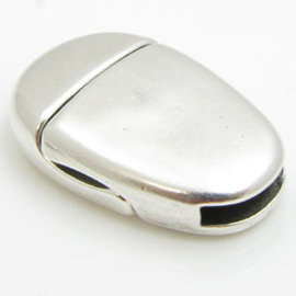1 x  DQ metaal Magneet sluiting ovaal 24,5 mm voor 10 mm plat leer antique zilver kleur (Nikkelvrij)
