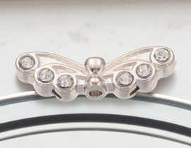 2 x Metalen vleugelkraal - verdeler - met 3 gaten – platinumkleur met strass – 21,5 x 6 x 4 mm – gaten: 1,5 mm