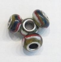 Per stuk Glaskraal European-style transparant geel met rood/wit/blauw 13 mm