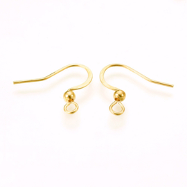 2 x  Tarnish Resistant RVS  316 Chirurgisch staal oorbellen haakjes Afm: c.a. 16 x 16~19,5x3mm, Oogje 2mm pin: 0,7 mm 18K Gold plated
