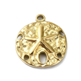 1 x Ion Plating (IP) RVS zeester bedel Real 18k Gold Plated, 17 x 15 x 3mm oogje 1,4mm
