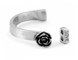 Halve armband met roos metaal, antiek zilverkleur voor 3mm leer