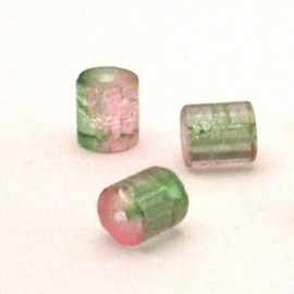 30 stuks crackle glas kralen cilinder vorm 7 x 8mm groen licht roze