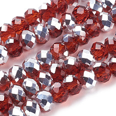 1 x Streng met ca. 68–70 glaskralen facet rondelle briolette kristal – 8 x 6 mm – gat 1 mm – Red AB Plated