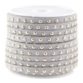 20 cm Imi. Suède leer 5mm met studs goud Licht grijs