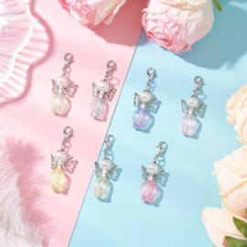 1 x Geluksengeltje tulp met clip 49,5 mm – pastel kleur – zilverkleur