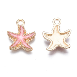 2 x Metalen bedels zeester ca. 18 x 15 x 3 mm – oogje 2,5 mm – pink
