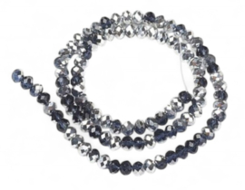 1 x Streng met ca. 113–115 glaskralen facet rondelle briolette kristal – 4 x 3 mm – gat 0,4 mm – Prussian Blue AB Plated