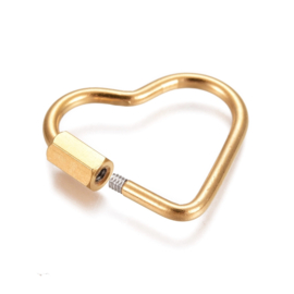 1 x RVS 304 draaisluiting karabijnhaak IP plated Real 18K verguld hart 22,5 x 24,5 x 4,5 mm