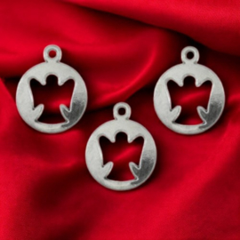 4 x Metalen bedeltje van een engeltje, antiek zilverkleur, afm.  20 x 16 x 2mm oogje: 1mm