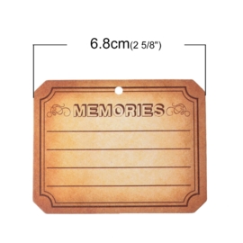 100 stuks Labels smoke bruin voorzien van ponsgat memories  6.8cm x5.3cm (op is op!)