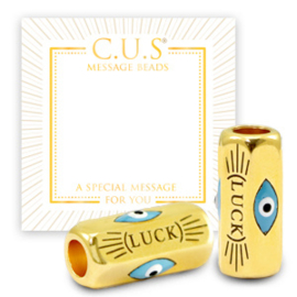 1 x C.U.S® Sieraden message beads "luck" & evil eye Goud (nikkelvrij)