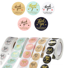 1 rol 500 stickers Wensetiket zegel rond 25mm Thank you for supporting my small business roze (Op is op)