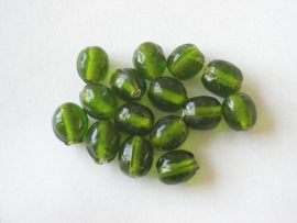 20 stuks groene ovale glaskraal Afm: 11 mm Gat: 2mm
