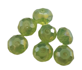 10 x Top facetkralen – briolette – groen AB – 6 x 4 mm – gat ca. 1 mm