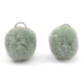 2 x Pompom bedel met oog zilver 15mm Chinois green grey