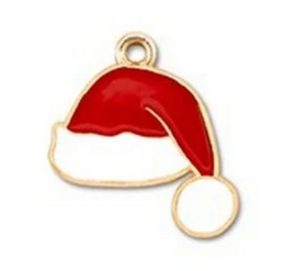 1 x Bedels metaal kerstmuts Goud-rood-wit ca. 20x19mm Ø1.8mm (Nikkelvrij)