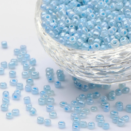 20 gram Seed Beads rocailles  8/0  2.0~3.0mm, gat: 0,8mm Ceylon Pale turquoise