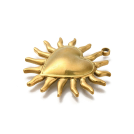 1 x RVS 304 stralende hart bedel Goud kleur, 40 x 37,5 x 6mm oogje:  2,2mm