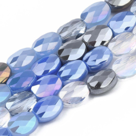 10 x Electroplate glaskralen ovaal 8x6x4 mm – Cornflower Blue AB-coating