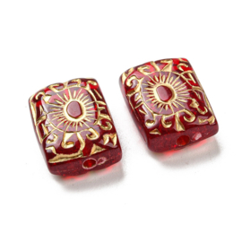 10 x Acryl ornament kralen rechthoek zon 18,5 x 13,5 mm – gat 2 mm – goudkleur