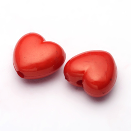 10 x Hartjes kraal acryl 10 x 11 x 6mm gat: 2mm rood ♥