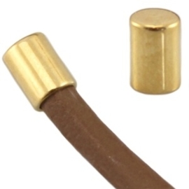 2 x DQ metaal eindkapje tube vorm goudkleur ca. 6 x 6 mm (voor 5mm draad)  (Nikkelvrij)