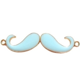 2 x Bedel goud 2 ogen moustache snor  large licht blauw ca. 55 x 13 mm