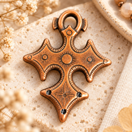 1 x DQ metalen hanger ornament kruis Jolie 50 x 37,5 x 2 mm – oogje ca. 5 mm – roodkoperkleur (NIkkelvrij)