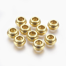 5 x DQ Metalen kraal antiek goud kleur 12 x 7mm groot gat 7mm (Nikkelvrij)