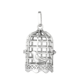 Grote metalen 3D hanger van een vogelkooi met vogel, antiek zilver kleur 37 x 25mm oogje 3,5x8mm Binnen diameter 18 x 23mm (Pakketpost)