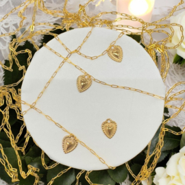 1 x Ion Plating (IP) RVS 304  Hart Bedeltje Real 18K Gold Plated, 19,5 x 15 x 2,5mm, Oogje: 2.1mm