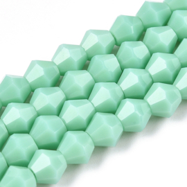 1 x Glaskralen streng facetgeslepen bicone 6 x 6 mm – gat 1 mm – Light Cyan