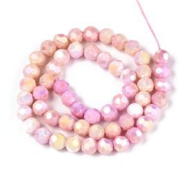 1 x Glaskralen streng facetgeslepen rond 7,8-8,2 x 7,8 mm – gat 1 mm – Pearl Pink