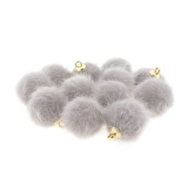 Pompom bedels faux fur 16mm goud Grijs