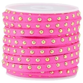 20 cm Imi. Suède leer 5mm met studs goud Fuchsia pink