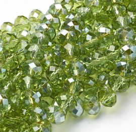 1 x Streng electroplate glaskralen facet rondel 8 x 5~6,5 mm – gat 1 mm – limegroen
