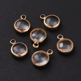 Crystal glas facet hanger rond goudkleur 8,5 x 12 x 3mm oogje: 1,5mm Clear