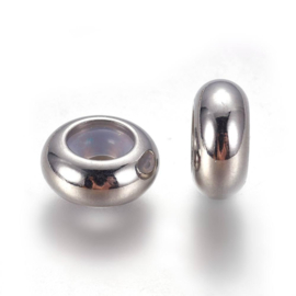 RVS 304 smart bead stopper ca. 10 x 4~5mm gat 5mm (rubber gat Ø3mm)