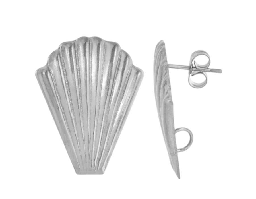 2 x oorbelsteker schelp – ca. 26 x 20,5 mm – oogje: 3 mm – steker: 0,8 mm – 304 roestvrij staal – rvs kleur
