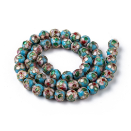 5 x Handgemaakte ronde cloisonné kralen ca. 8 mm – mix kleuren – gat ca. 1 mm
