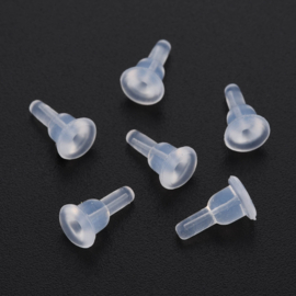 4  x Siliconen oordopjes met volledige afdekking, achterkantjes voor oorstekers, transparant, 10x6x6 mm, gat: 0,7 mm
