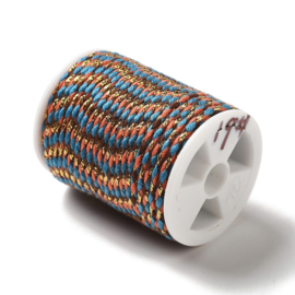 1 rol Metallic gevlochten koord – katoen/polyester mix – 1,5 mm – Royal Blue/Orange met goudkleurige draad – 4 meter